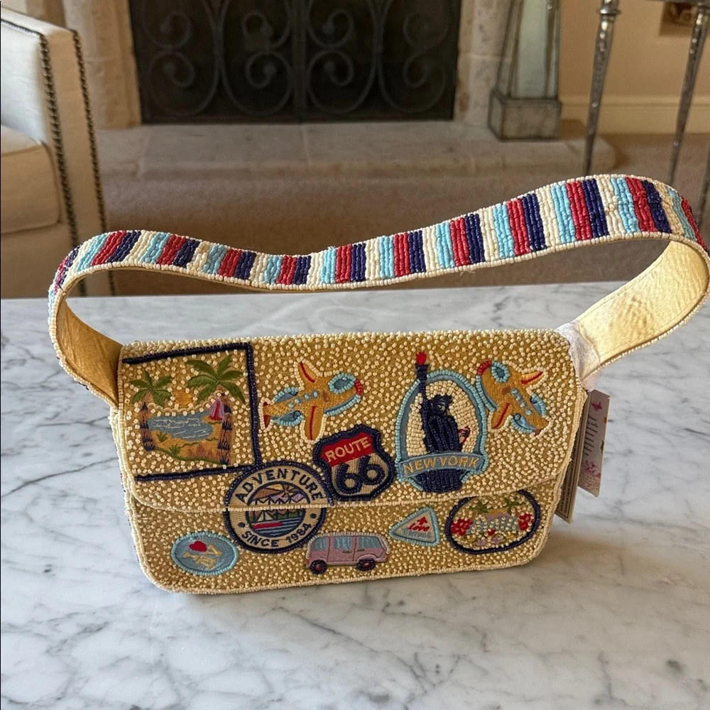Route 66 beaded bag 10”x7”x2” red white and blue stripes. So cute!🥰 nwt - Picture 1 of 5